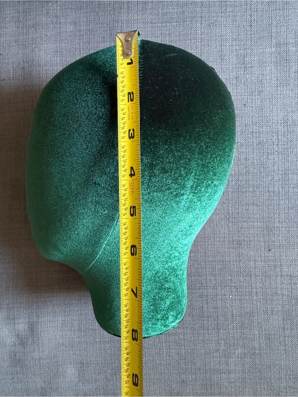 Emerald Green Velvet Millinery Head Form (lightweight)